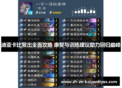 迪亚卡比复出全面攻略 康复与训练建议助力回归巅峰 迪亚卡比复出全面攻略 康复与训练建议助力回归巅峰