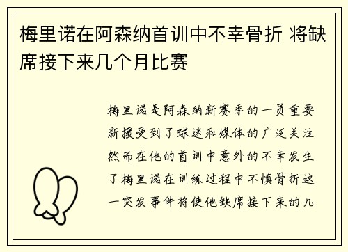 梅里诺在阿森纳首训中不幸骨折 将缺席接下来几个月比赛 梅里诺在阿森纳首训中不幸骨折 将缺席接下来几个月比赛